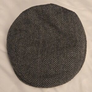 Stetson Mens Herringbone Flat Cap Grey Black Wool Blend Ivy Newsboy Hat XL